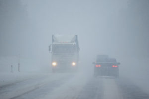 truck driving in bad weather