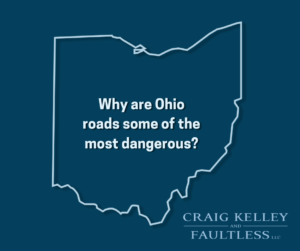 Why are Ohio roads some of the most dangerous? text displayed over outline of Ohio