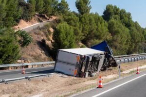 A truck overturned on the roadside