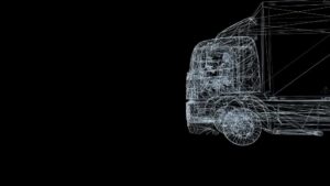 A wireframe of a truck, highlighting its structure. Relevant for understanding the role of black box data in truck accident claims