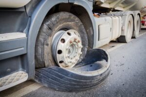 Truck tire bursts after accident